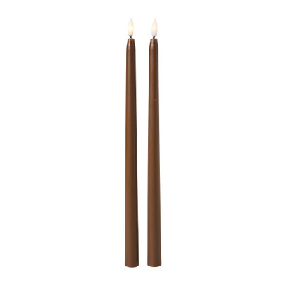 LED dinerkaarsen - donkerbruin - ø2x38 cm - set van 2