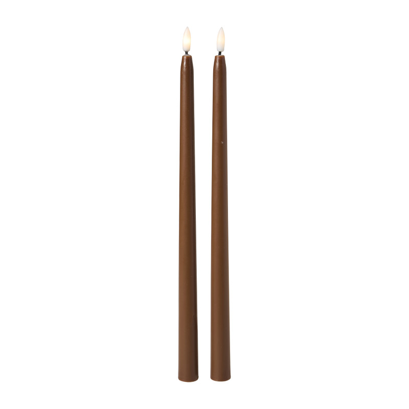 LED dinerkaarsen - donkerbruin - ø2x38 cm - set van 2