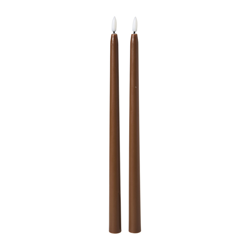 LED dinerkaarsen - donkerbruin - ø2x38 cm - set van 2
