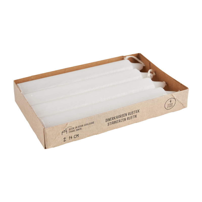 Dinerkaarsen rustiek kort - wit - set van 4