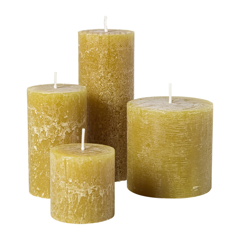 Kaars rustiek - olijfgroen - ø7x12 cm