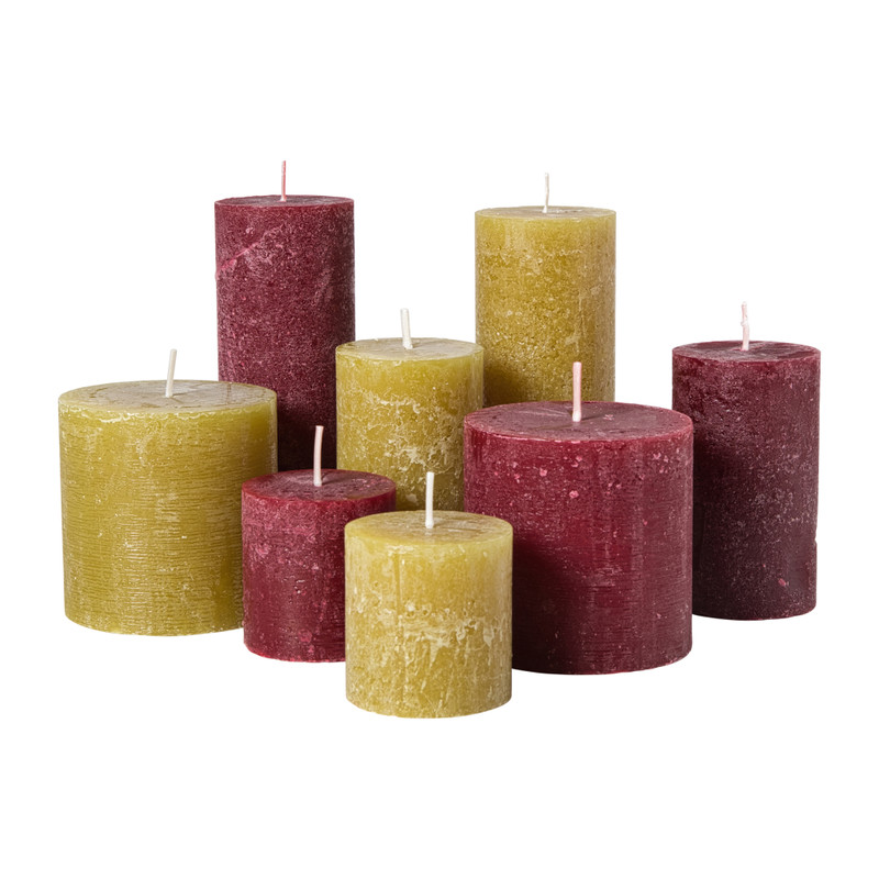 Kaars rustiek - bordeauxrood - ø7x12 cm