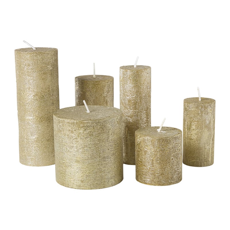 Kaars rustiek - goud - 10x10 cm 