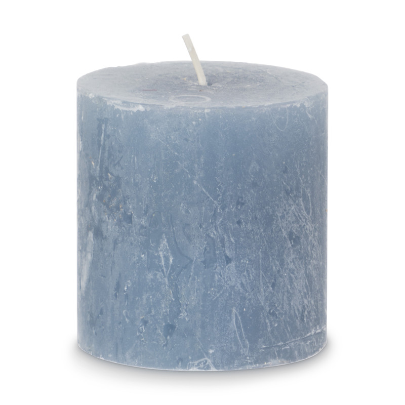 Kaars rustiek - steenblauw - 7x7 cm 