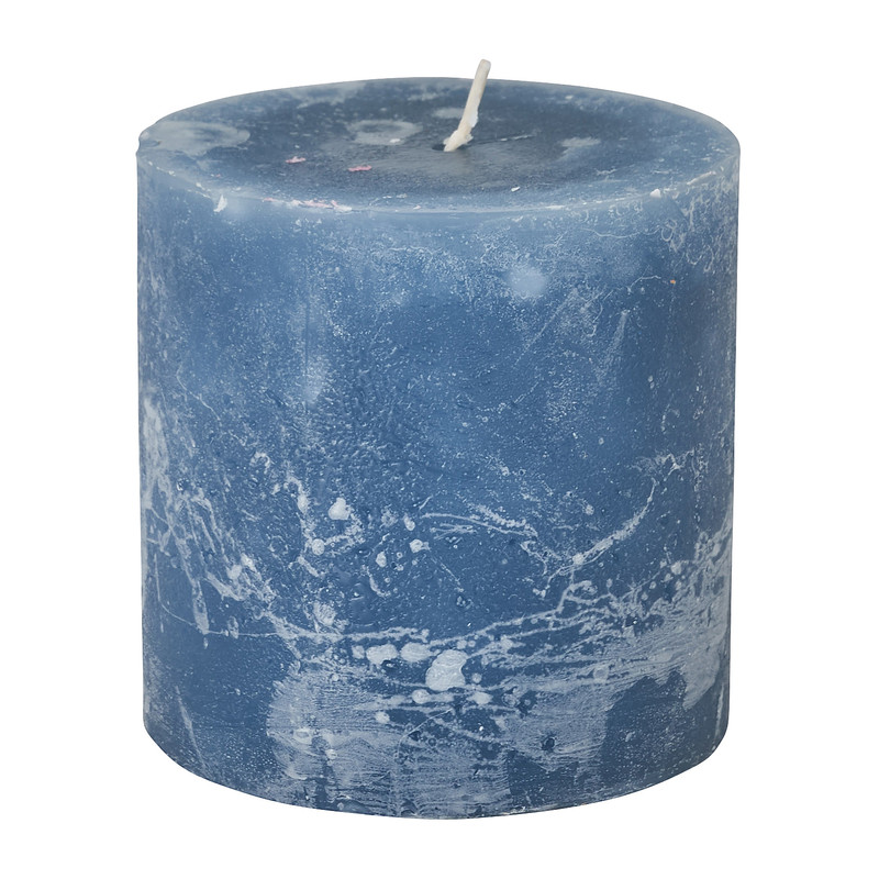 Kaars rustiek - steenblauw - 10x10 cm 