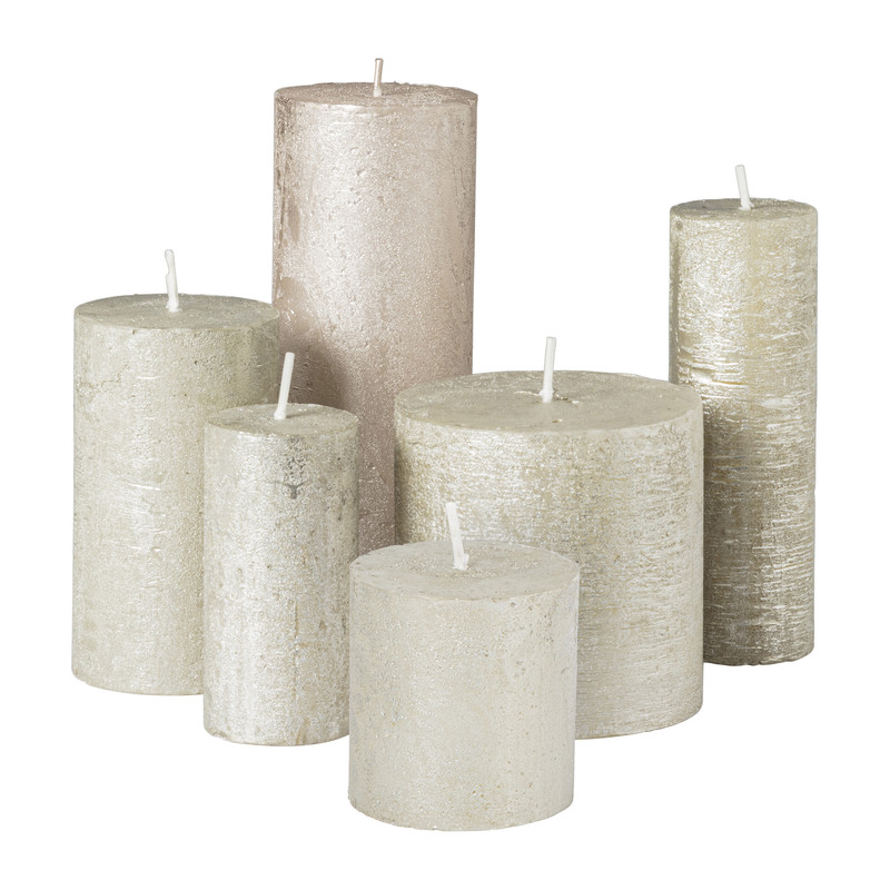 Kaars rustiek - champagne - 7x7 cm