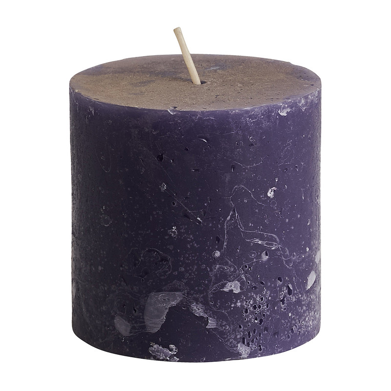 Kaars rustiek - paars - 7x7 cm
