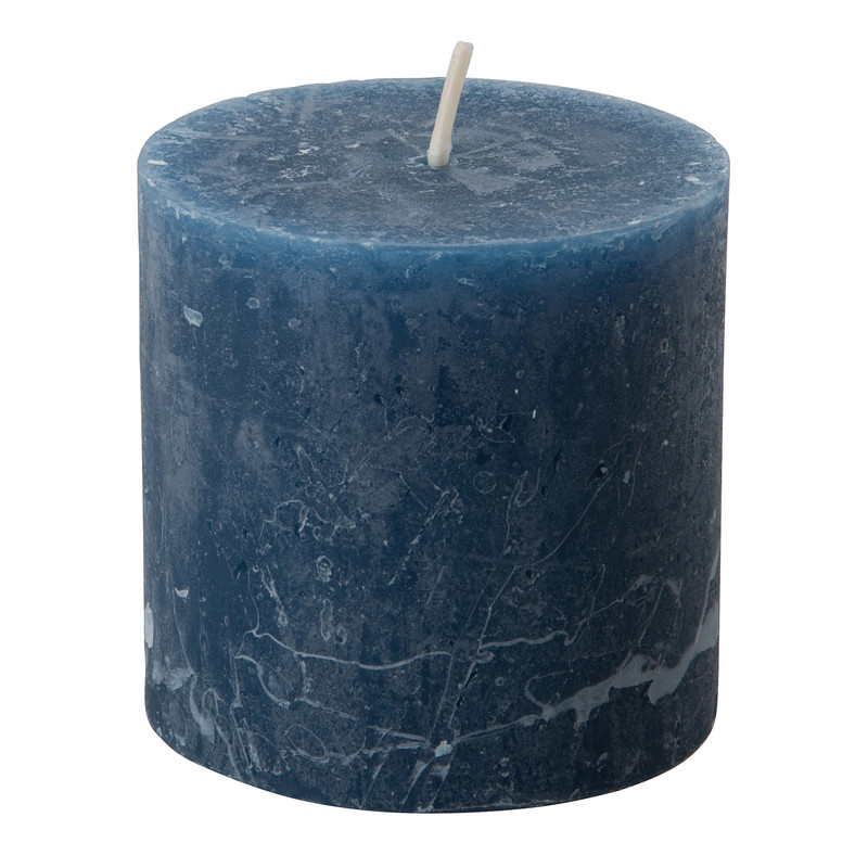 Kaars rustiek - blauw - 10x10 cm