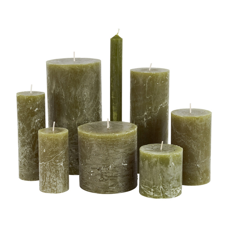 Kaars rustiek - mosgroen - ø10x10 cm