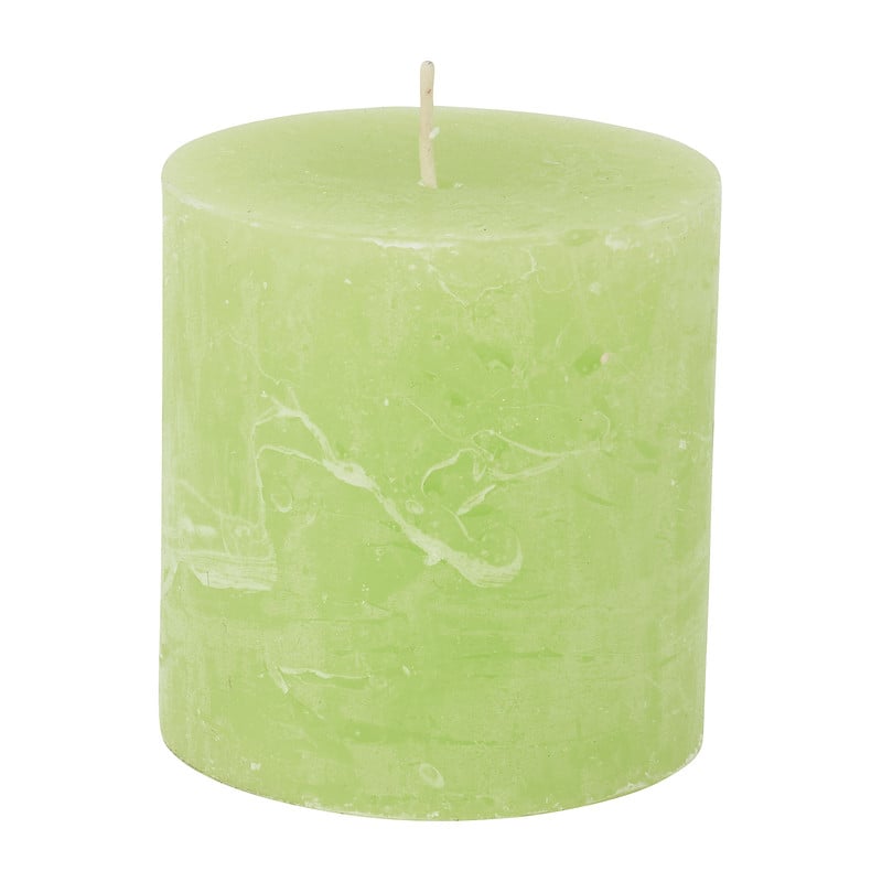 Kaars rustiek - bladgroen - 7x7 cm