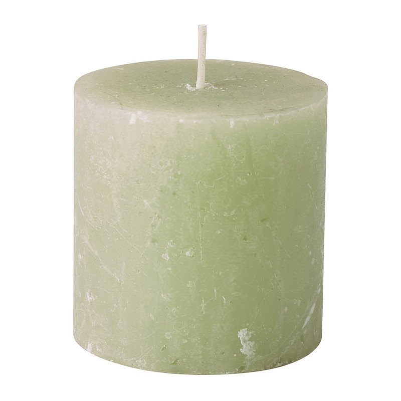 Kaars rustiek - lichtgroen - 7x7 cm