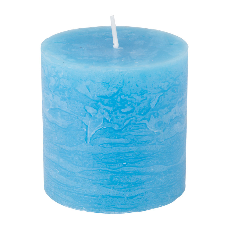 Kaars rustiek - mid blauw - 7x7 cm