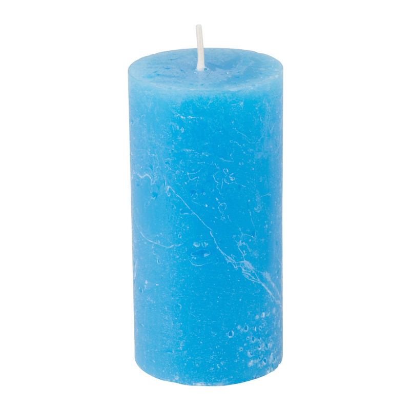 Kaars rustiek - mid blauw - 5x10 cm
