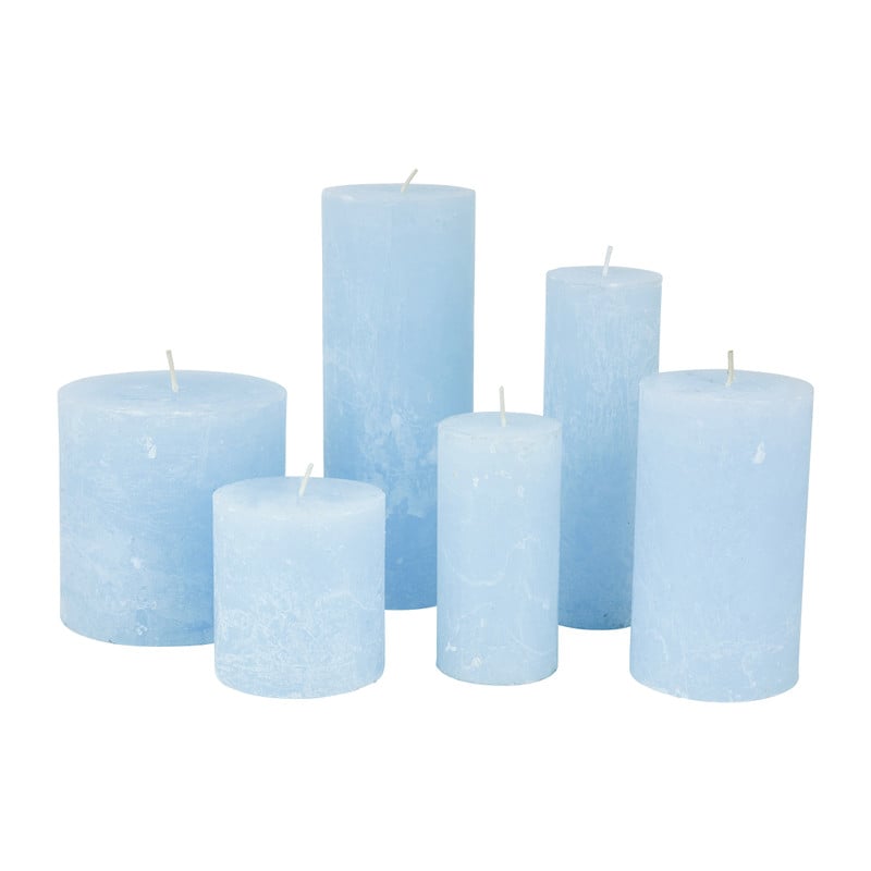 Kaars rustiek - licht blauw - 5x15 cm