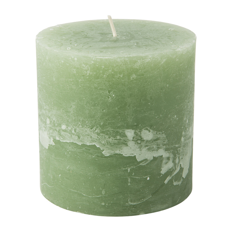 Kaars rustiek - matgroen - 10x10 cm
