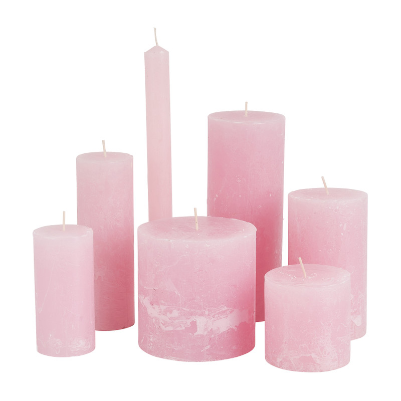 Kaars rustiek - zachtroze - ø7x18 cm