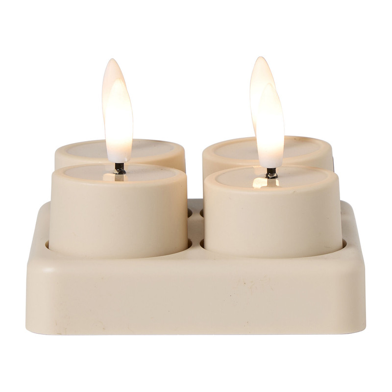 LED oplaadbare waxinelichten - beige - set van 4