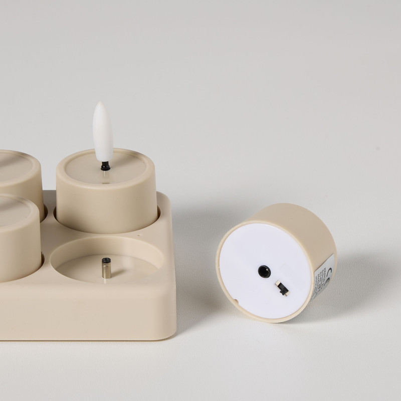 LED oplaadbare waxinelichten - beige - set van 4