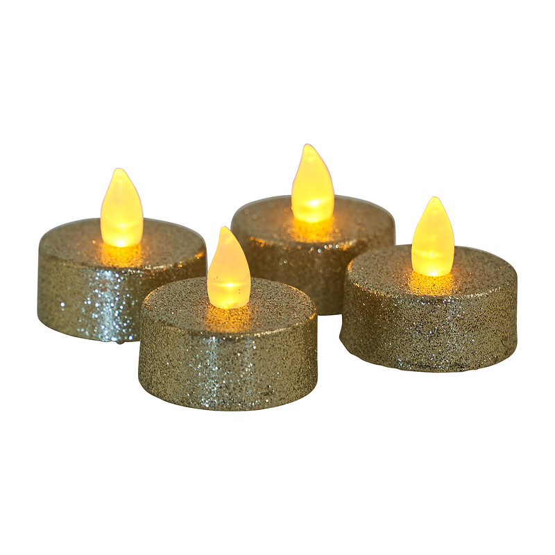 Glitter LED theelicht - goudkleurig - 4 stuks