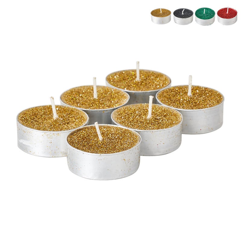 Glitter theelichten set van 6 diverse kleuren Xenos