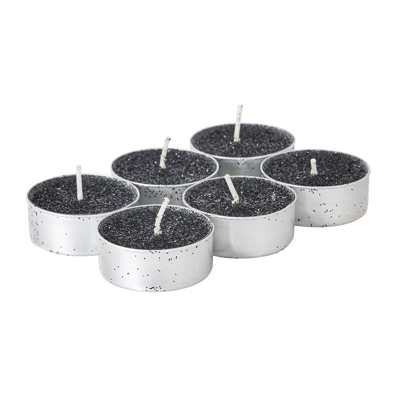 Glitter theelichten - set van 6 - diverse kleuren