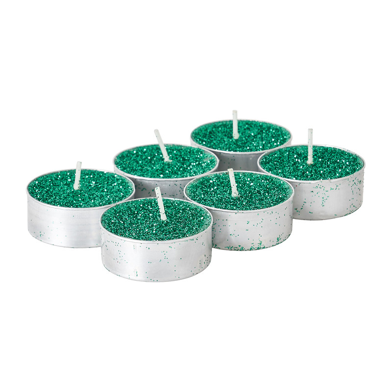 Glitter theelichten - set van 6 - diverse kleuren