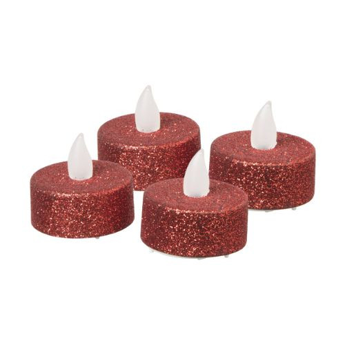 LED theelichten met glitter - rood - set van 4