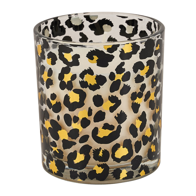 Kaars wit in glas - luipaard - ø8x9 cm