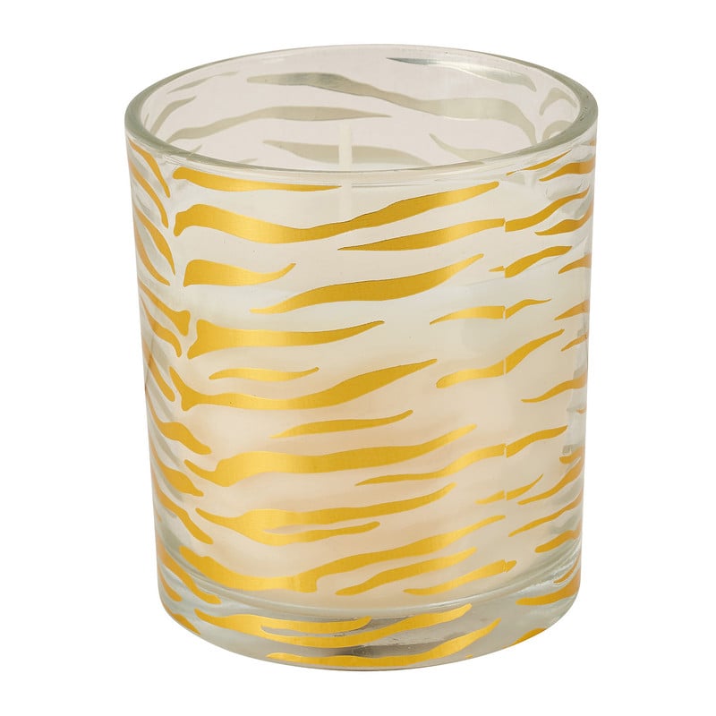 Kaars wit in glas - tijger - ø8x9 cm