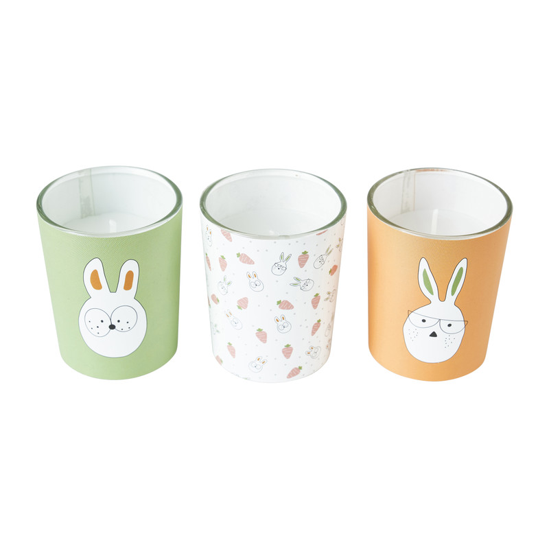Kaars in glas - konijn met bril - set van 3