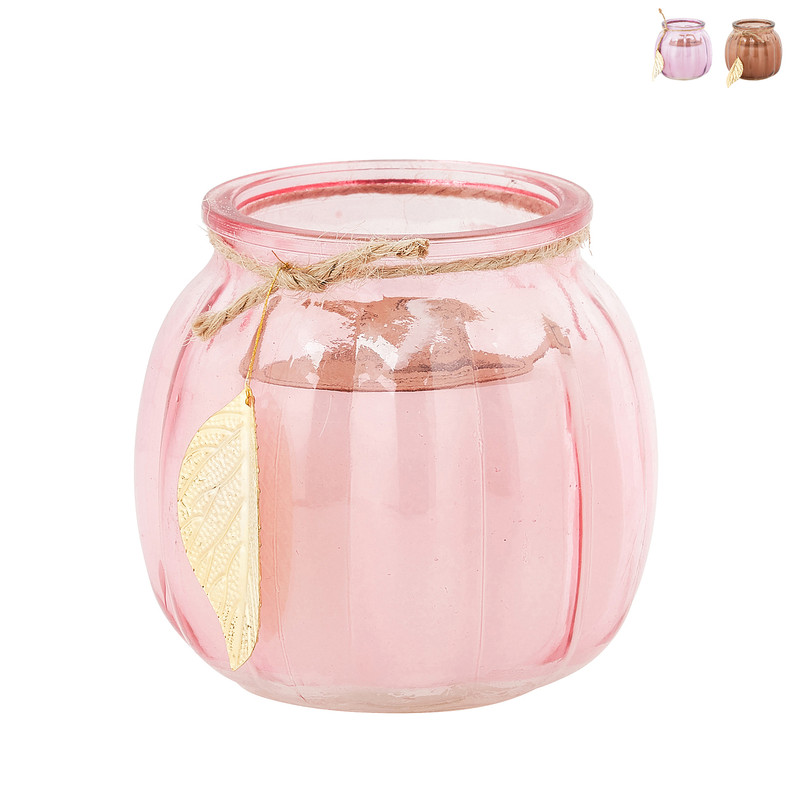 Kaars in glas met goud blaadje - diverse kleuren - 8x7.3 cm 