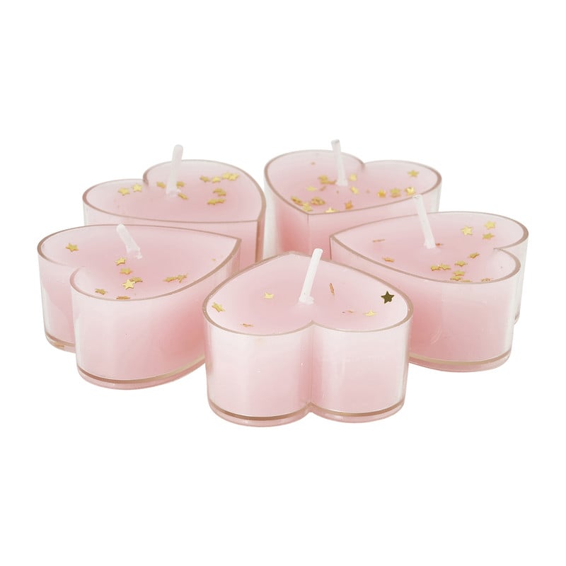 Theelichten hartjes - diverse kleuren - set van 5