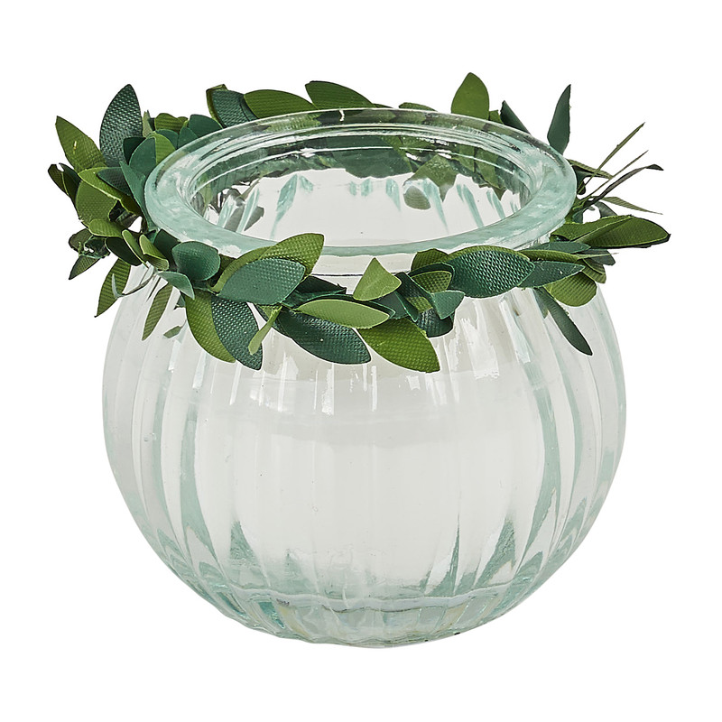 Kaars in glas met bladdecoratie - 5,5x5,5 cm