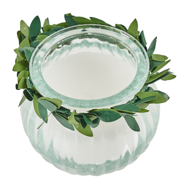Kaars in glas met bladdecoratie - 5,5x5,5 cm