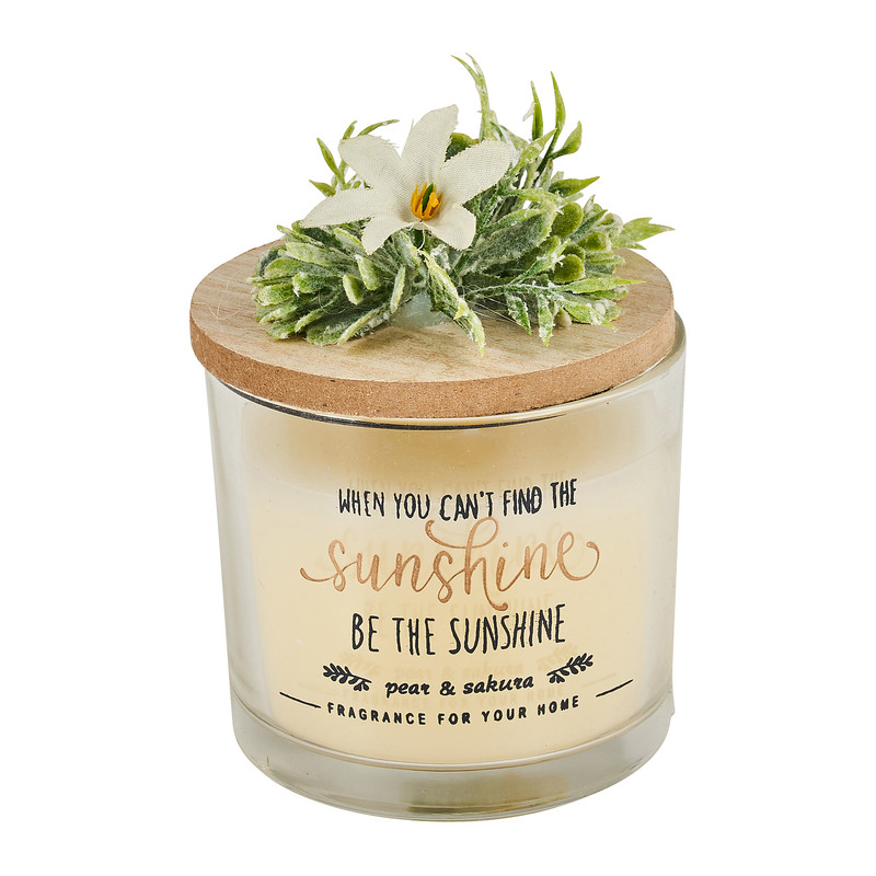 Geurkaars in glas met deksel en plantje - 7,5x7,5 cm