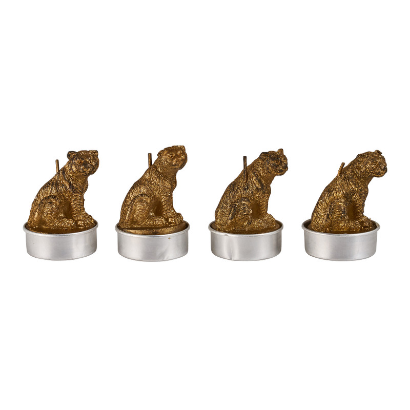 Theelicht tijger - goud - 4 stuks