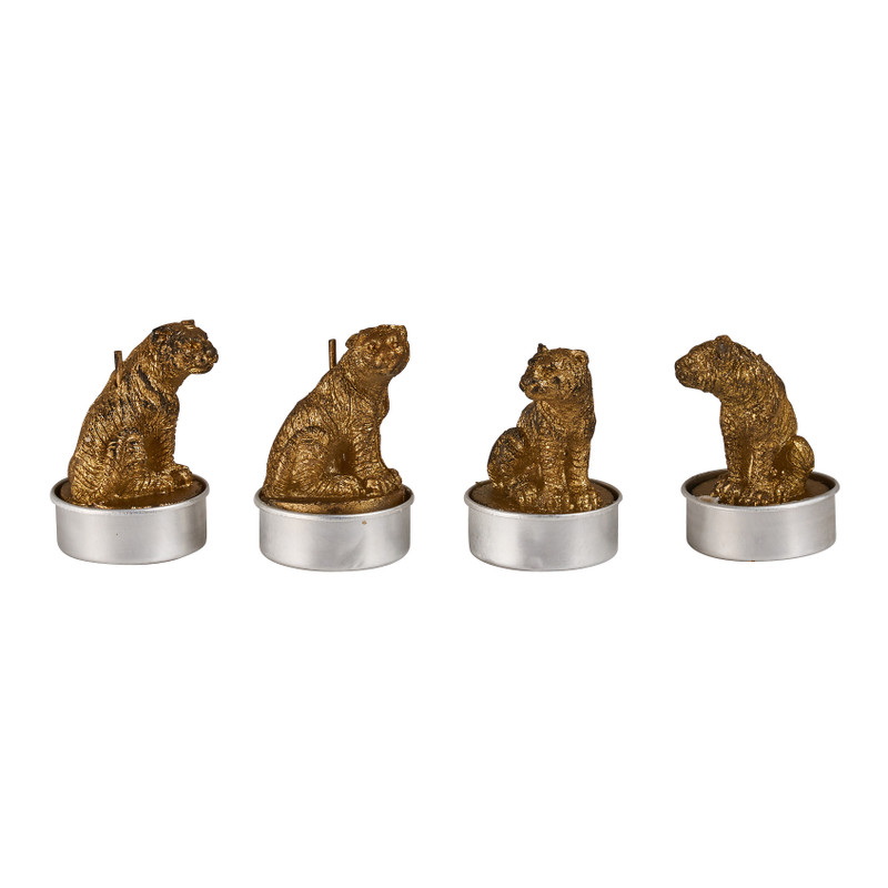 Theelicht tijger - goud - 4 stuks