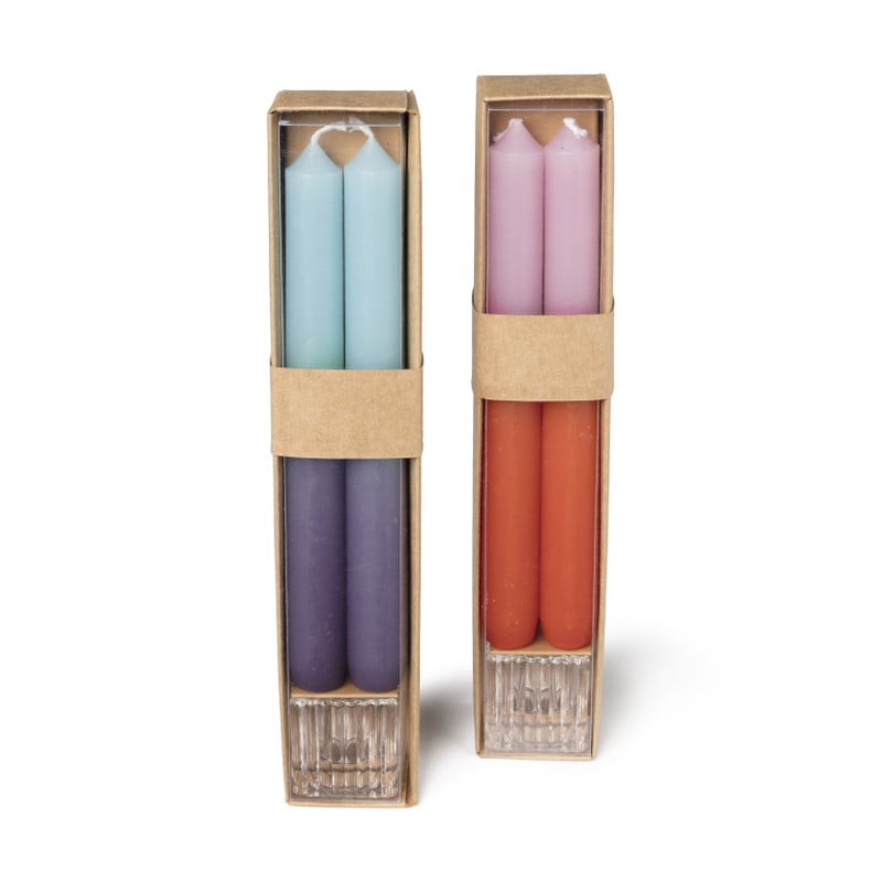 Kaarsenset - diverse kleuren - met kandelaar