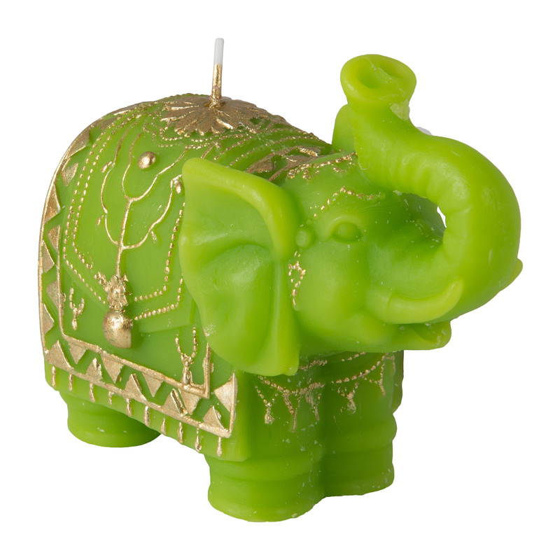 Olifant kaars gedecoreerd - groen