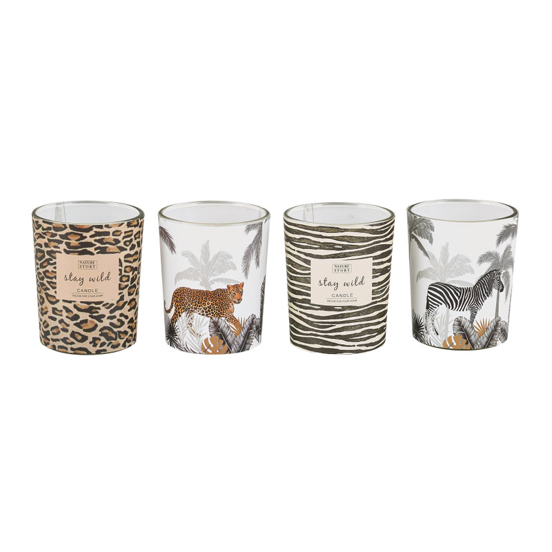Kaars in potjes - dierenprint - set van 4 - multikleur