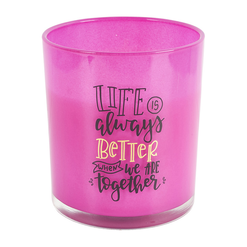 Kaars met quote - fuchsia - ⌀9x10 cm 