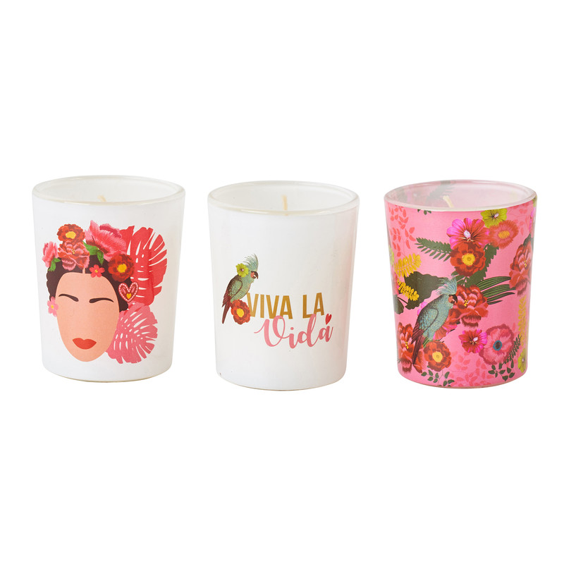 Kaarsen in glas Viva La Vida - set van 3