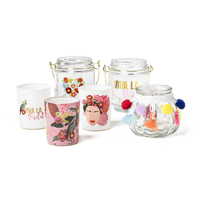 Kaarsen in glas Viva La Vida - set van 3