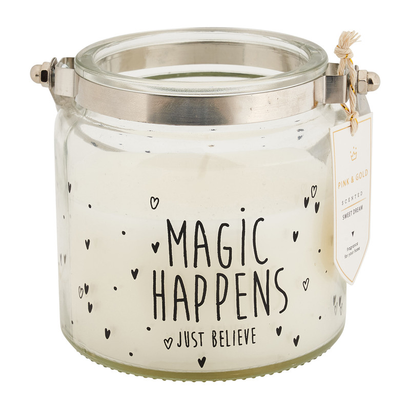 Kaars in glas met tekst - wit