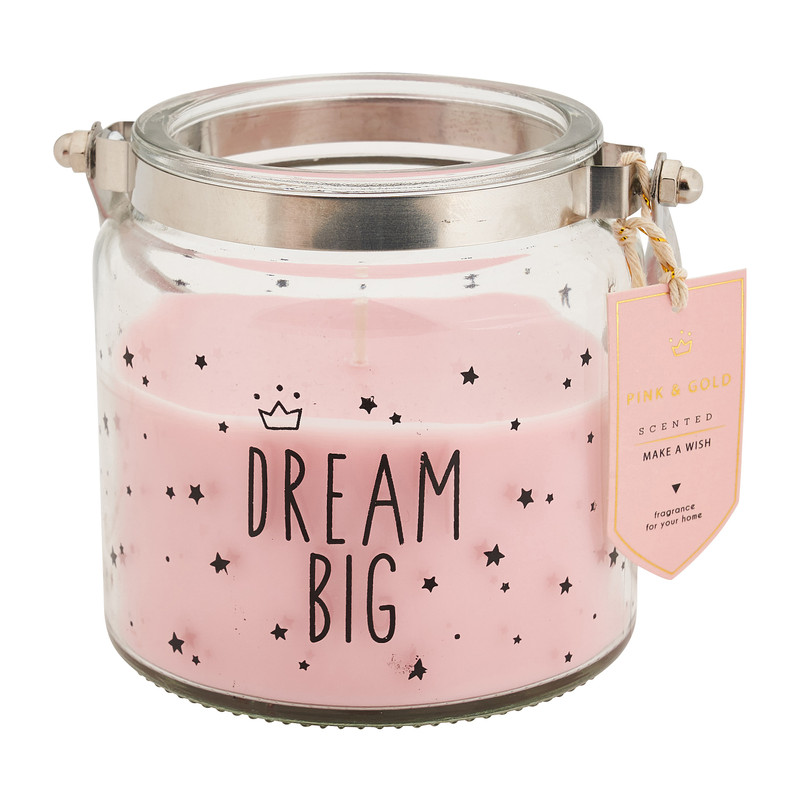 Kaars in glas met tekst - roze