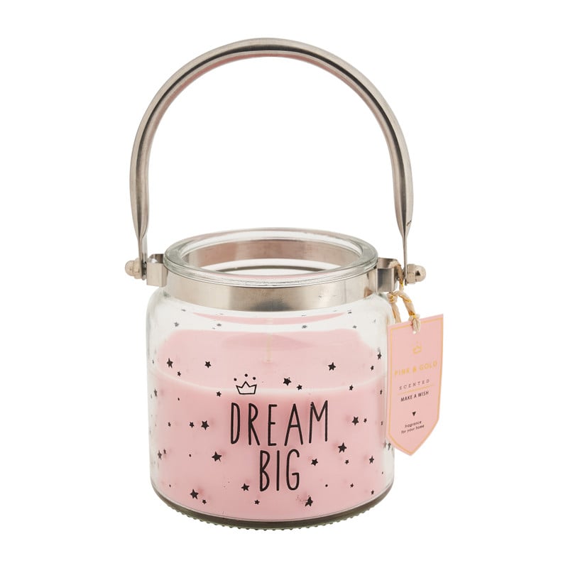 Kaars in glas met tekst - roze