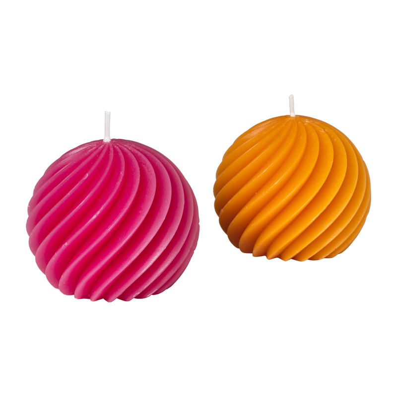 Kaars bol lijnen - roze - ø8x7 cm