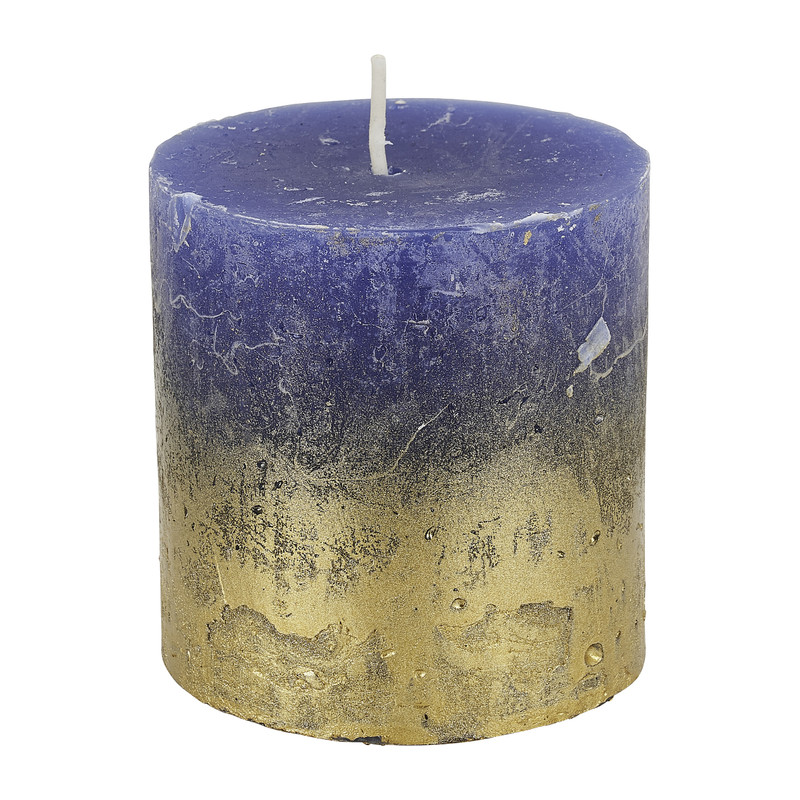 Kaars cobalt fading goud - 7x7 cm 