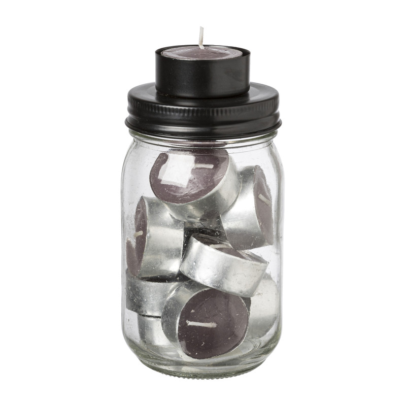 Theelichthouder jar - paars - ø7,8x15 cm