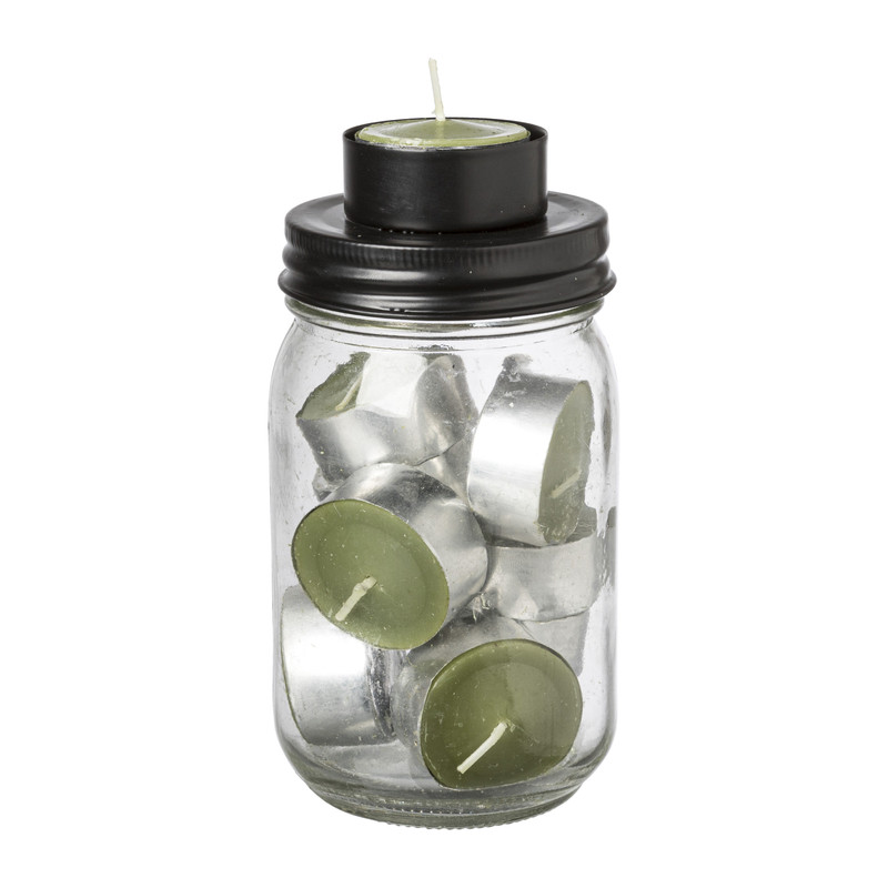 Theelichthouder jar - groen - ø7.8x15 cm